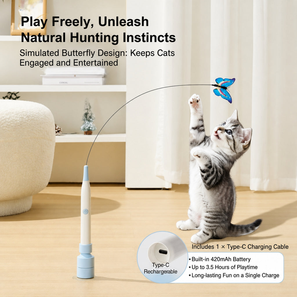 Interactive Butterfly Cat Toy | Self-Playing Wand with Suction Base
