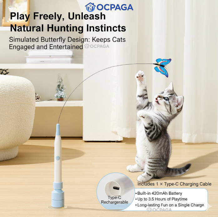 Automatic 3 Interactive Butterfly Cat Toy - Self-Playing Teaser for Indoor Cats
