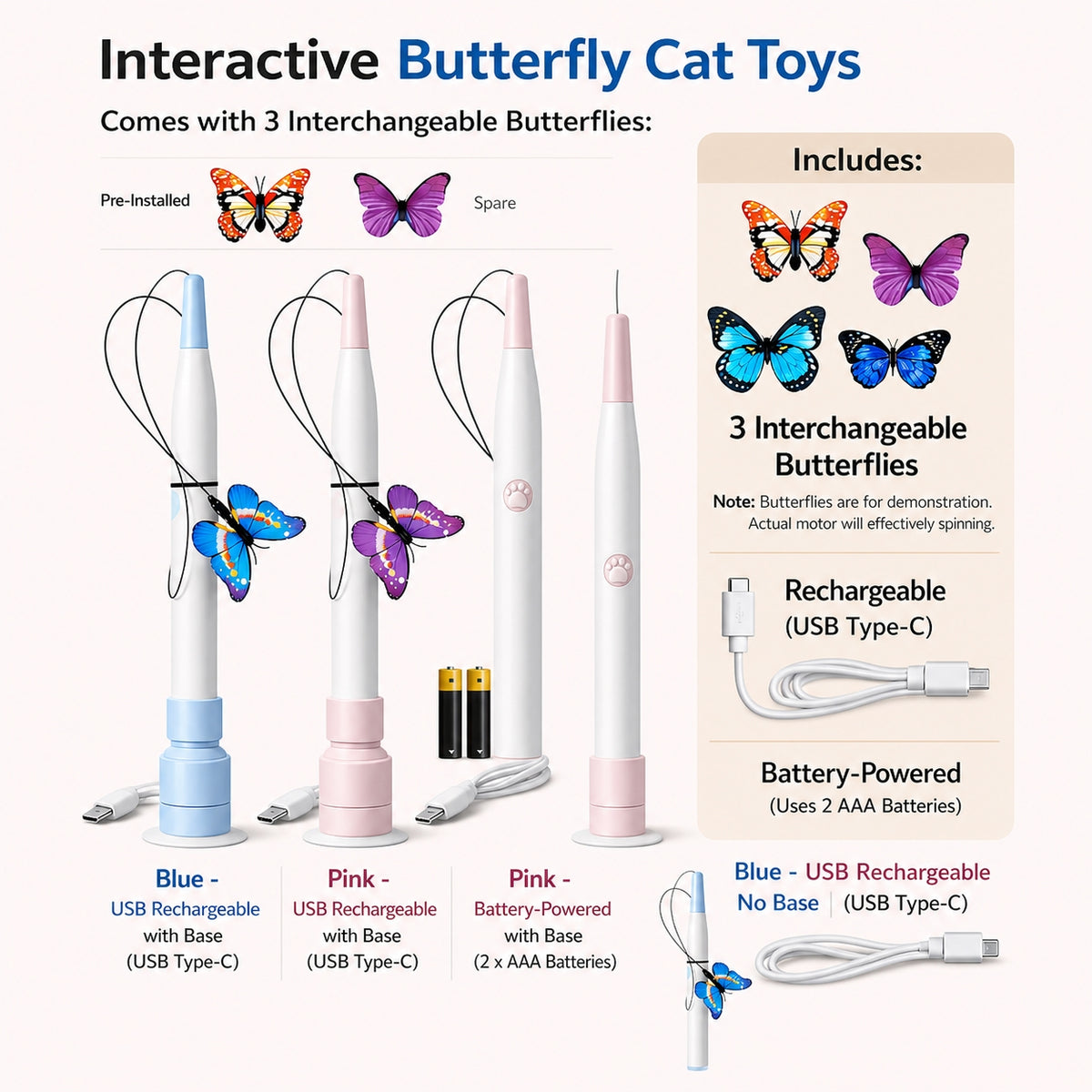 Interactive Butterfly Cat Toy | Self-Playing Wand with Suction Base