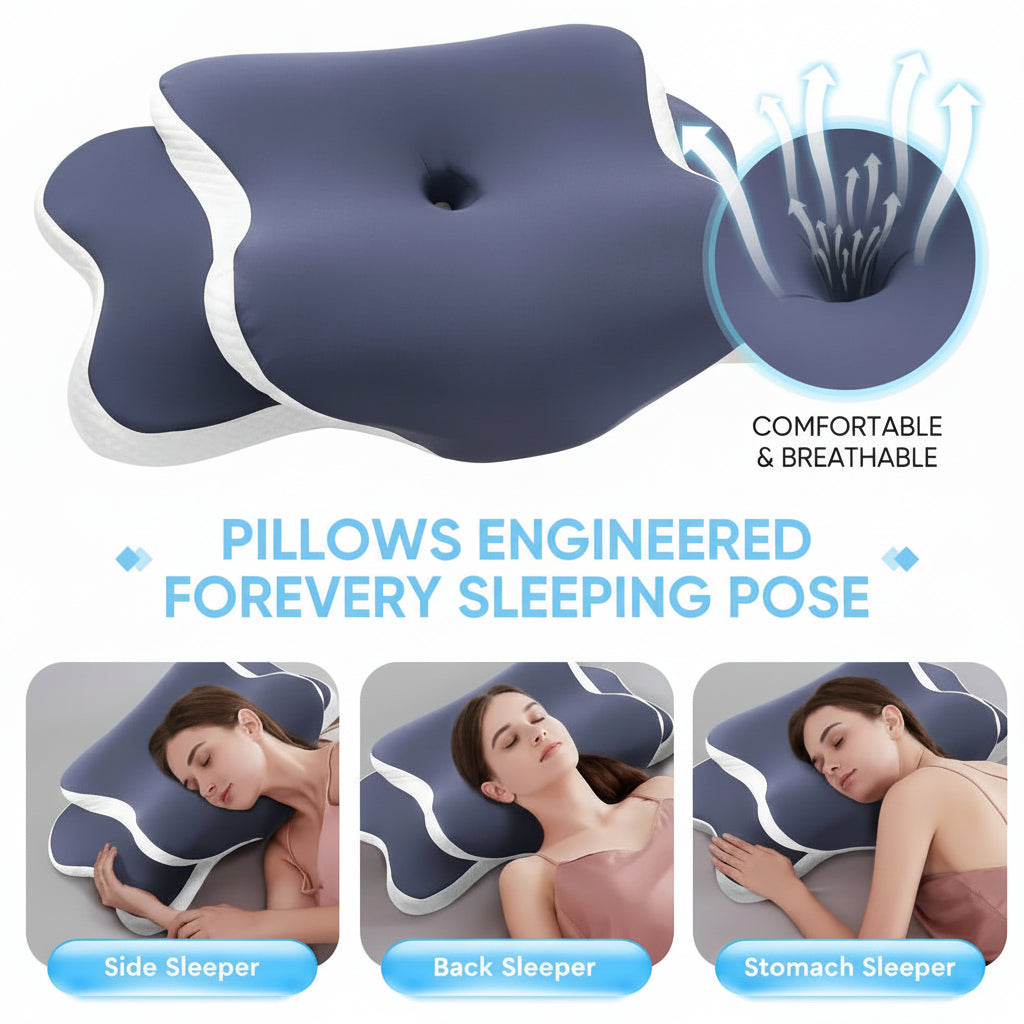 OCPAGA Signature Butterfly Sleep Ritual | Dual-Height Ergonomic Contour Pillow for All Sleep Positions