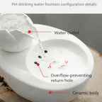 Ceramic Cat Water Fountain | Automatic Circulating, Quiet Pet Drinking Bowl