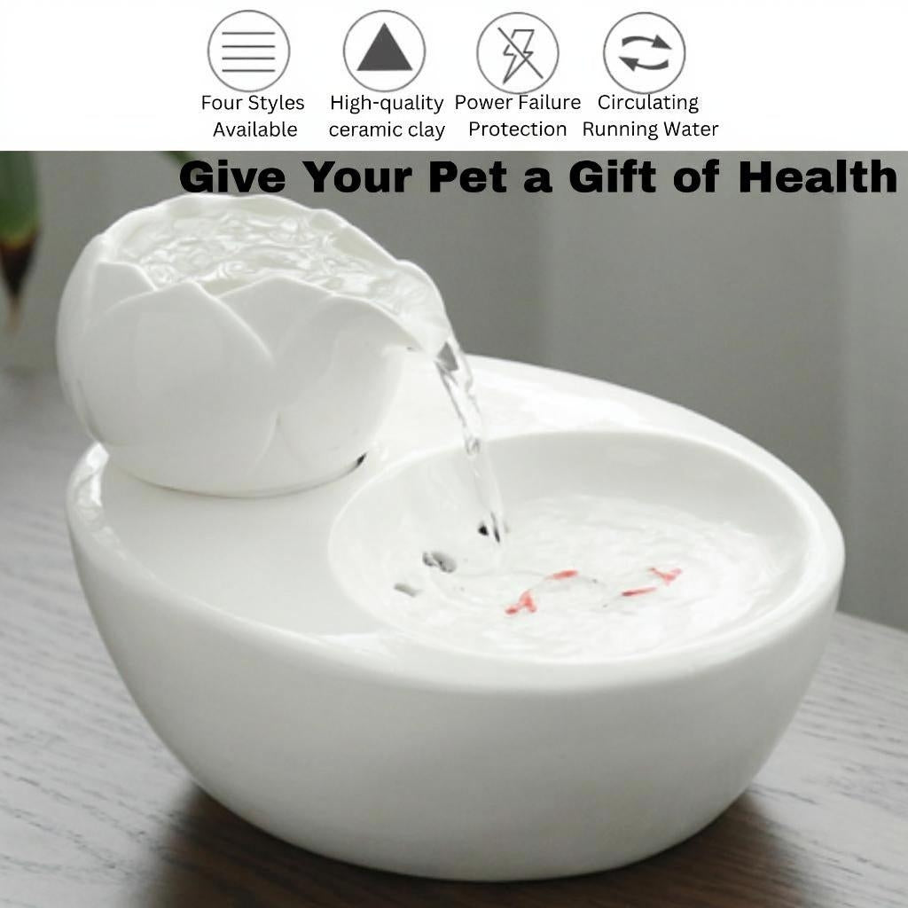 Ceramic Cat Water Fountain | Automatic Circulating, Quiet Pet Drinking Bowl
