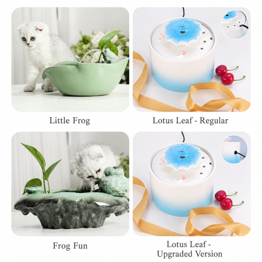 Ceramic Cat Water Fountain | Automatic Circulating, Quiet Pet Drinking Bowl