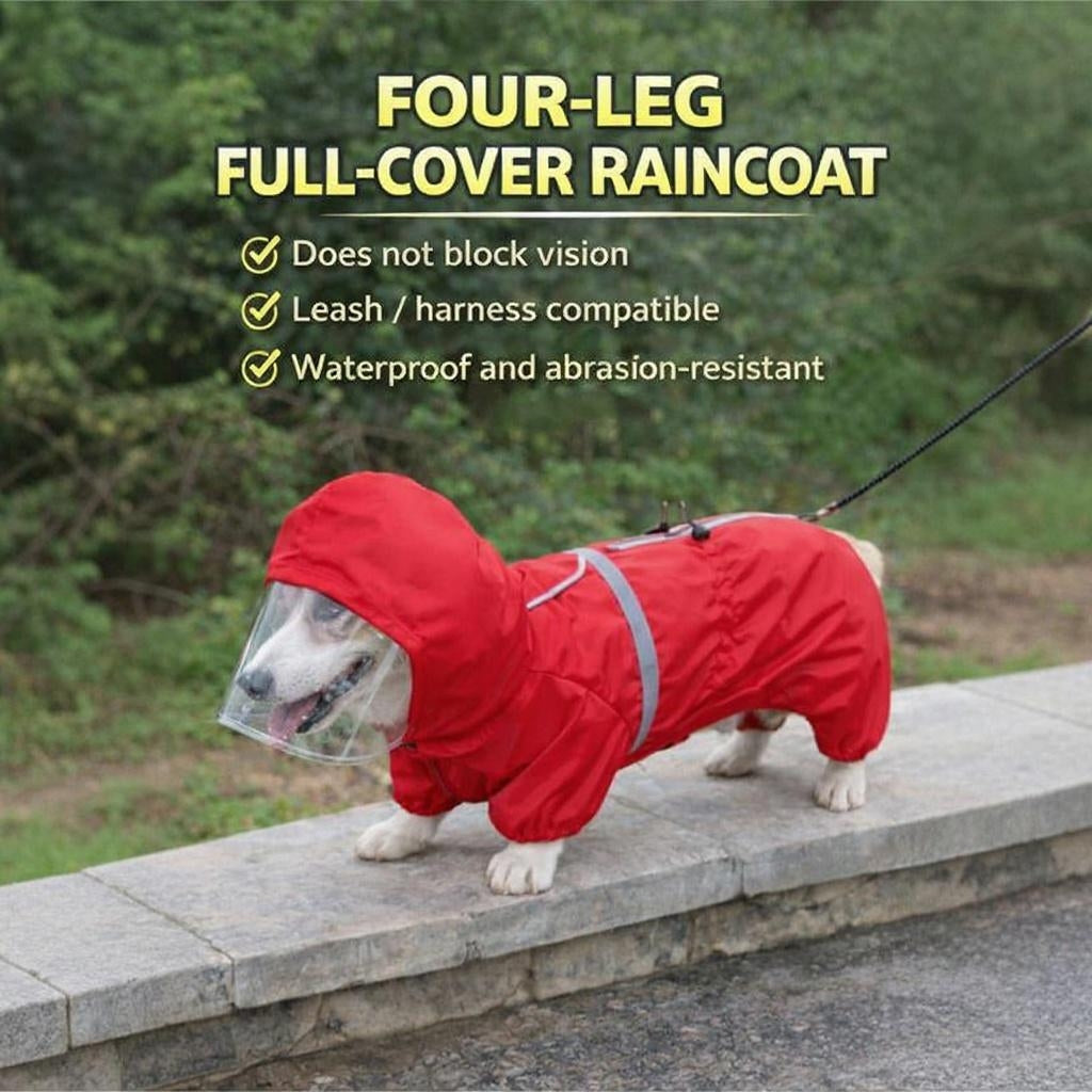 Four-Leg Waterproof Dog Raincoat | Full Cover, Reflective, Clear Visor