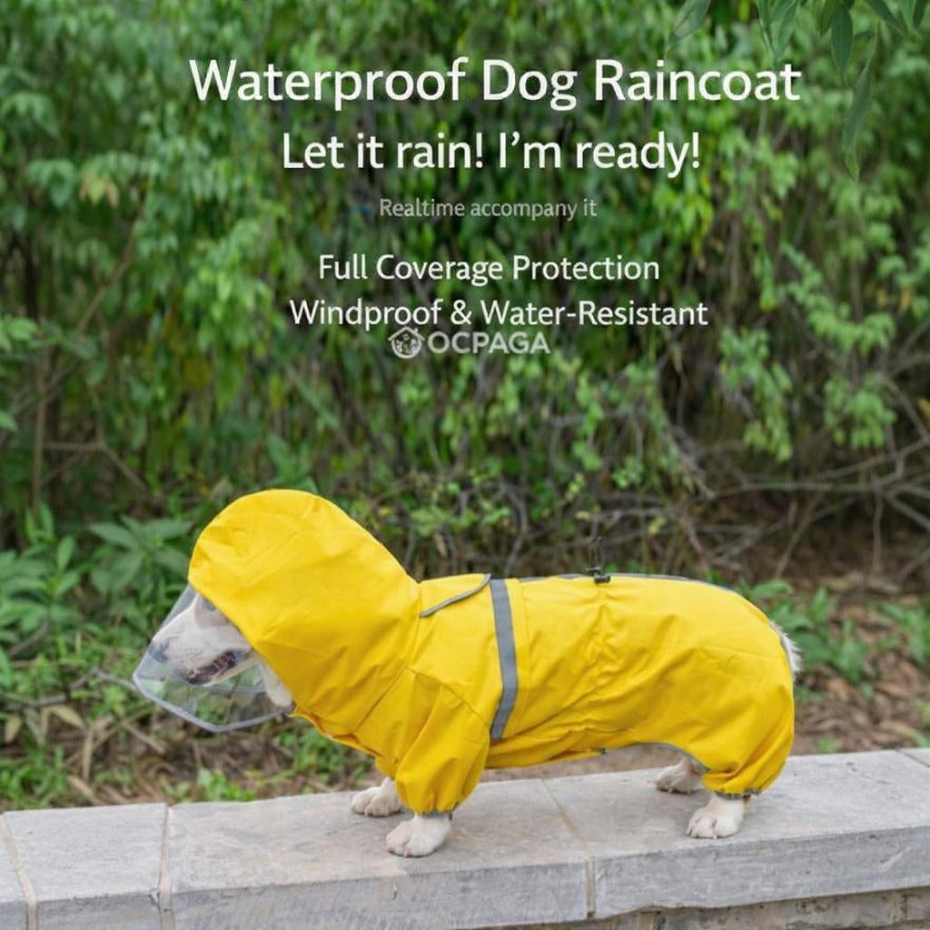 Four-Leg Waterproof Dog Raincoat | Full Cover, Reflective, Clear Visor