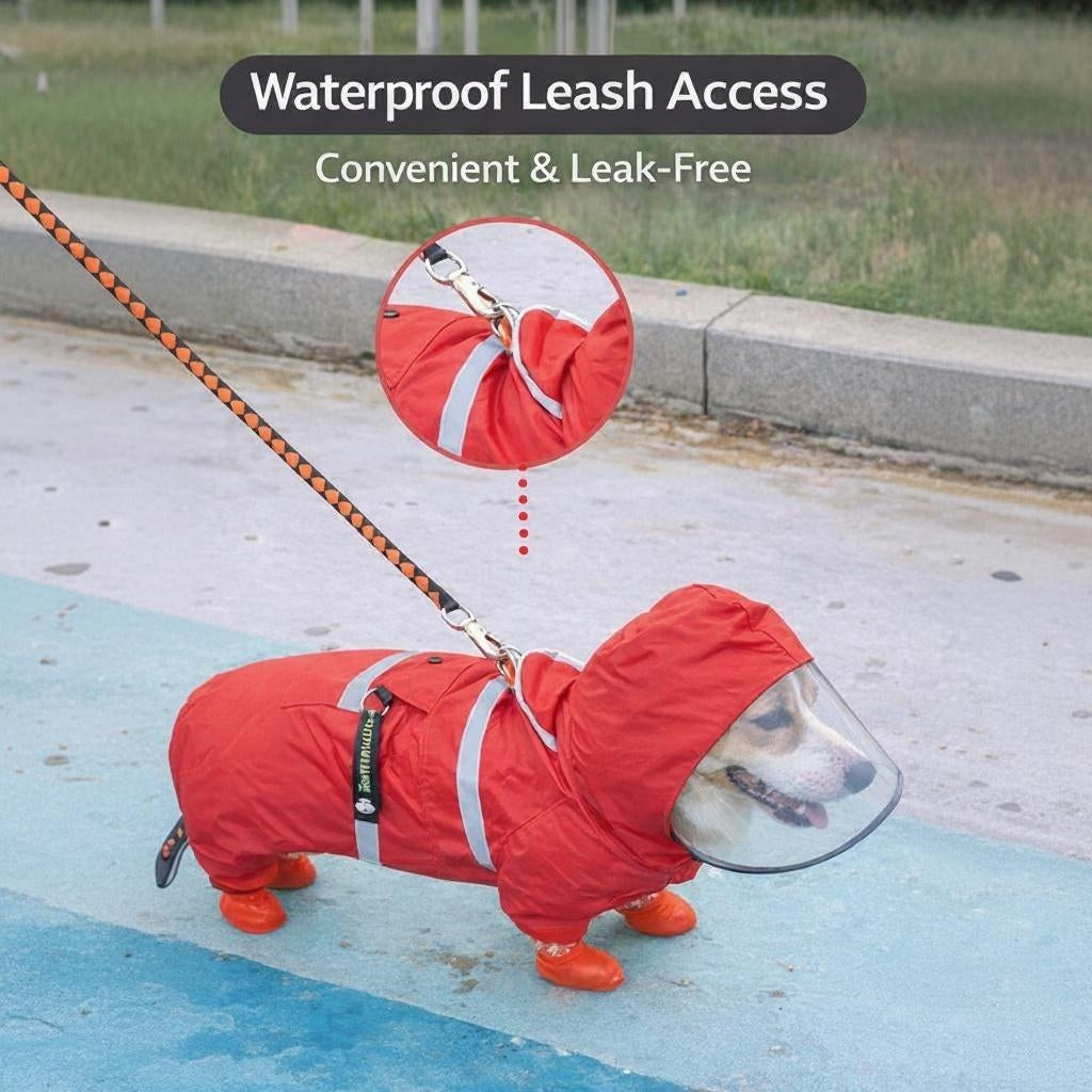 Four-Leg Waterproof Dog Raincoat | Full Cover, Reflective, Clear Visor
