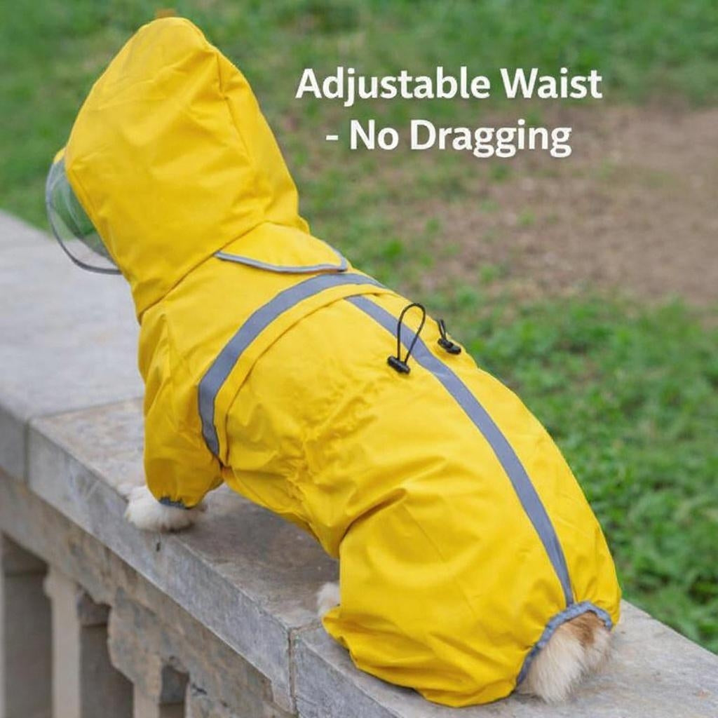 Four-Leg Waterproof Dog Raincoat | Full Cover, Reflective, Clear Visor