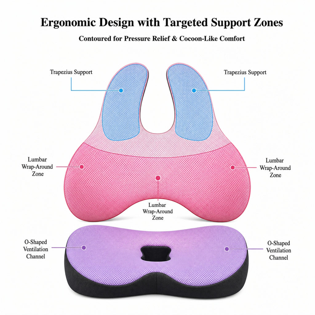 Ergonomic Lumbar Support & Seat Cushion Set | Memory Foam, Anti-Slip