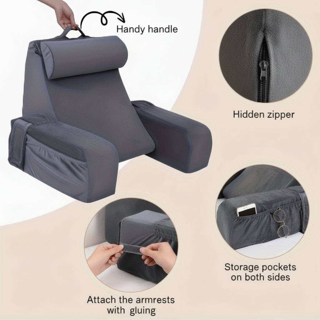 Adjustable Ergonomic Reading & Lounge & Back Support Pillow with Armrests