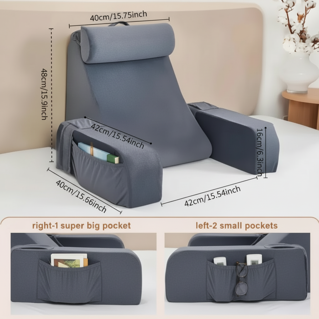 Adjustable Ergonomic Reading & Lounge & Back Support Pillow with Armrests