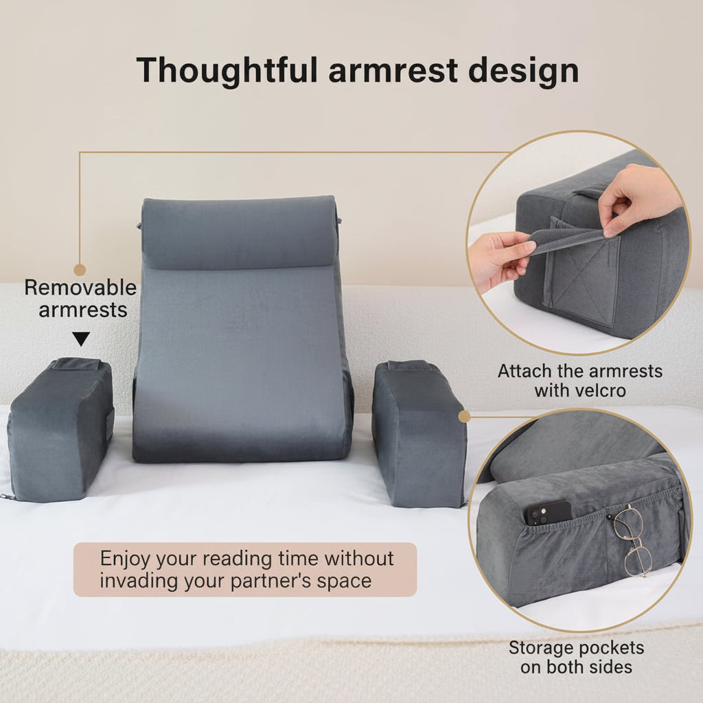 Adjustable Ergonomic Reading & Lounge & Back Support Pillow with Armrests