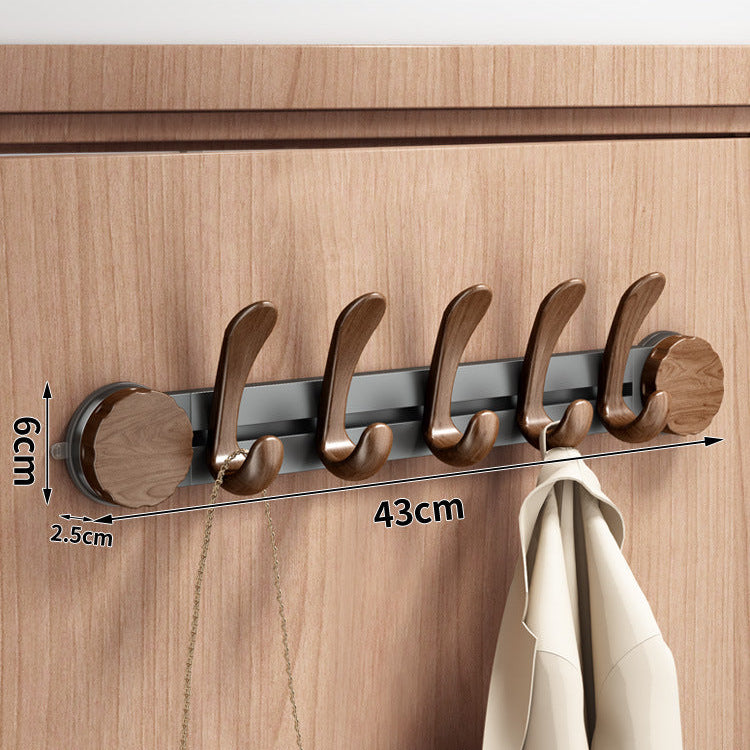 Walnut Suction Door Rear Sliding Coat Hook Hanger | No Drilling Wall Mounted Wooden Organisation Slidable Clothes Hooks Rack