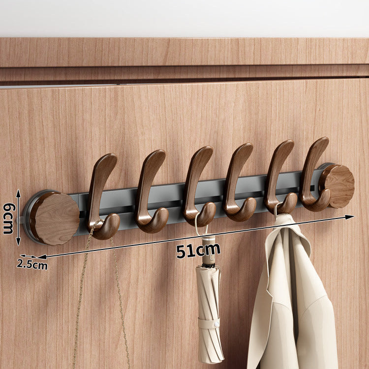 Walnut Suction Door Rear Sliding Coat Hook Hanger | No Drilling Wall Mounted Wooden Organisation Slidable Clothes Hooks Rack
