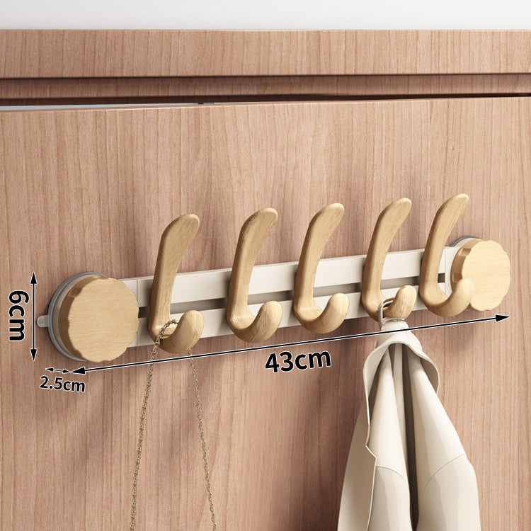 Walnut Suction Door Rear Sliding Coat Hook Hanger | No Drilling Wall Mounted Wooden Organisation Slidable Clothes Hooks Rack