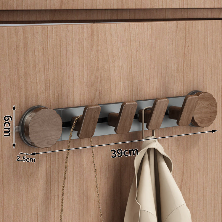 Walnut Suction Door Rear Sliding Coat Hook Hanger | No Drilling Wall Mounted Wooden Organisation Slidable Clothes Hooks Rack