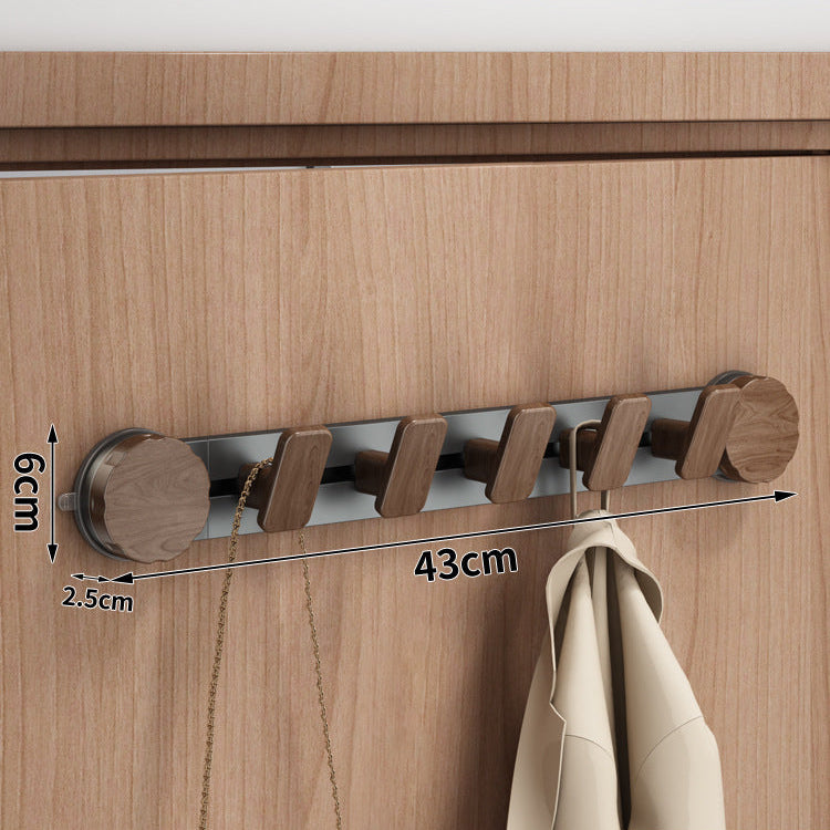 Walnut Suction Door Rear Sliding Coat Hook Hanger | No Drilling Wall Mounted Wooden Organisation Slidable Clothes Hooks Rack