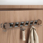Walnut Suction Door Rear Sliding Coat Hook Hanger | No Drilling Wall Mounted Wooden Organisation Slidable Clothes Hooks Rack