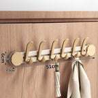 Walnut Suction Door Rear Sliding Coat Hook Hanger | No Drilling Wall Mounted Wooden Organisation Slidable Clothes Hooks Rack