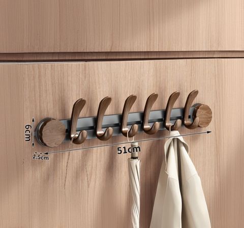 Walnut Suction Door Rear Sliding Coat Hook Hanger | No Drilling Wall Mounted Wooden Organisation Slidable Clothes Hooks Rack