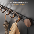 Walnut Suction Door Rear Sliding Coat Hook Hanger | No Drilling Wall Mounted Wooden Organisation Slidable Clothes Hooks Rack