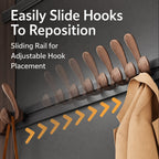 No Drill Wall Hook Rack | Sliding Walnut Hooks, Vacuum Suction Mount