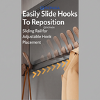 Walnut Suction Door Rear Sliding Coat Hook Hanger | No Drilling Wall Mounted Wooden Organisation Slidable Clothes Hooks Rack