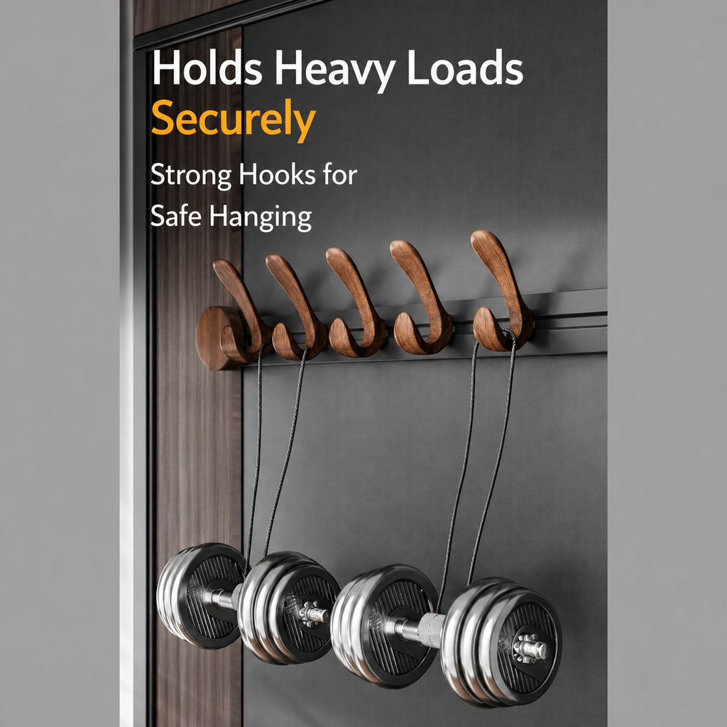 No Drill Wall Hook Rack | Sliding Walnut Hooks, Vacuum Suction Mount