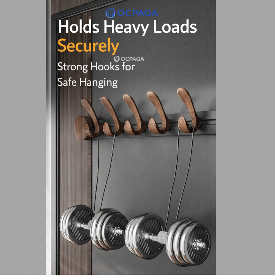 Walnut Suction Door Rear Sliding Coat Hook Hanger | No Drilling Wall Mounted Wooden Organisation Slidable Clothes Hooks Rack