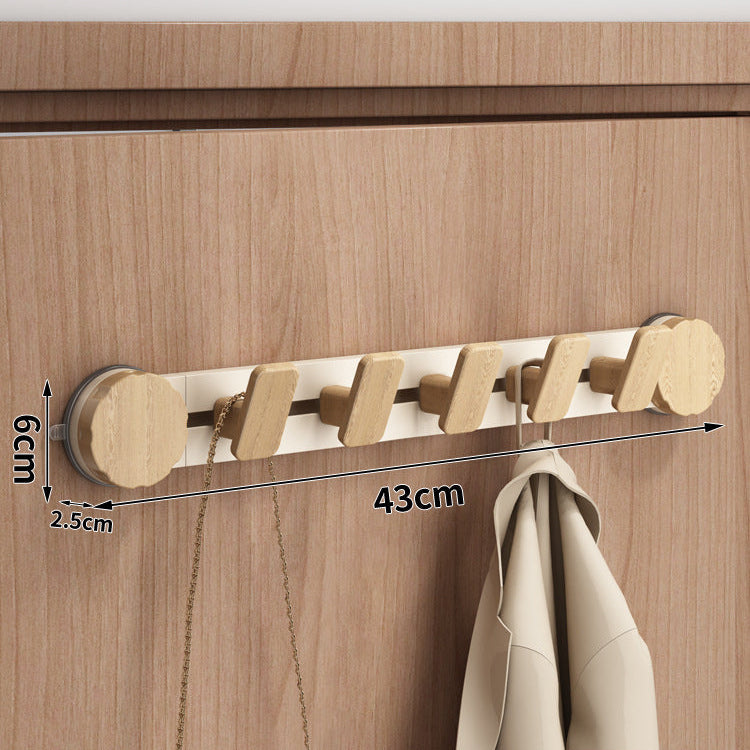 Walnut Suction Door Rear Sliding Coat Hook Hanger | No Drilling Wall Mounted Wooden Organisation Slidable Clothes Hooks Rack