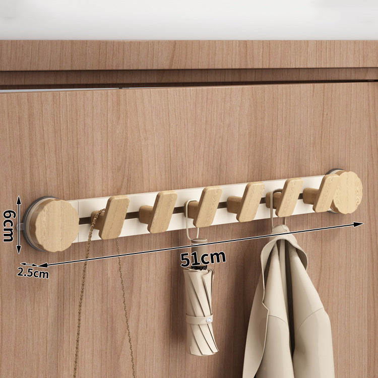 Walnut Suction Door Rear Sliding Coat Hook Hanger | No Drilling Wall Mounted Wooden Organisation Slidable Clothes Hooks Rack