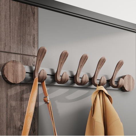 No Drill Wall Hook Rack | Sliding Walnut Hooks, Vacuum Suction Mount