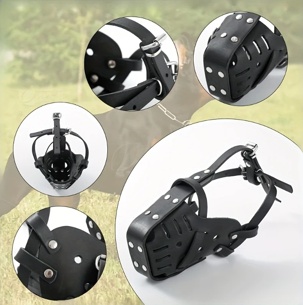 Heavy Duty Genuine Leather Dog Muzzle – Anti-Bite, Breathable, for Large Dogs
