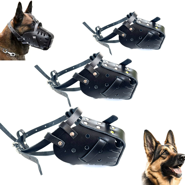 Heavy Duty Genuine Leather Dog Muzzle – Anti-Bite, Breathable, for Large Dogs