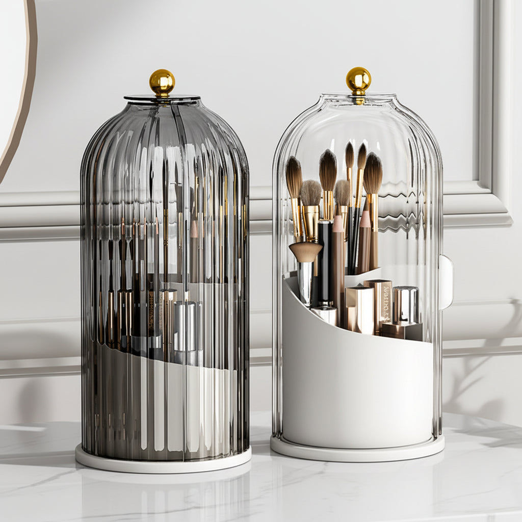 360° Rotating Makeup Brush Organizer with Dustproof Cover