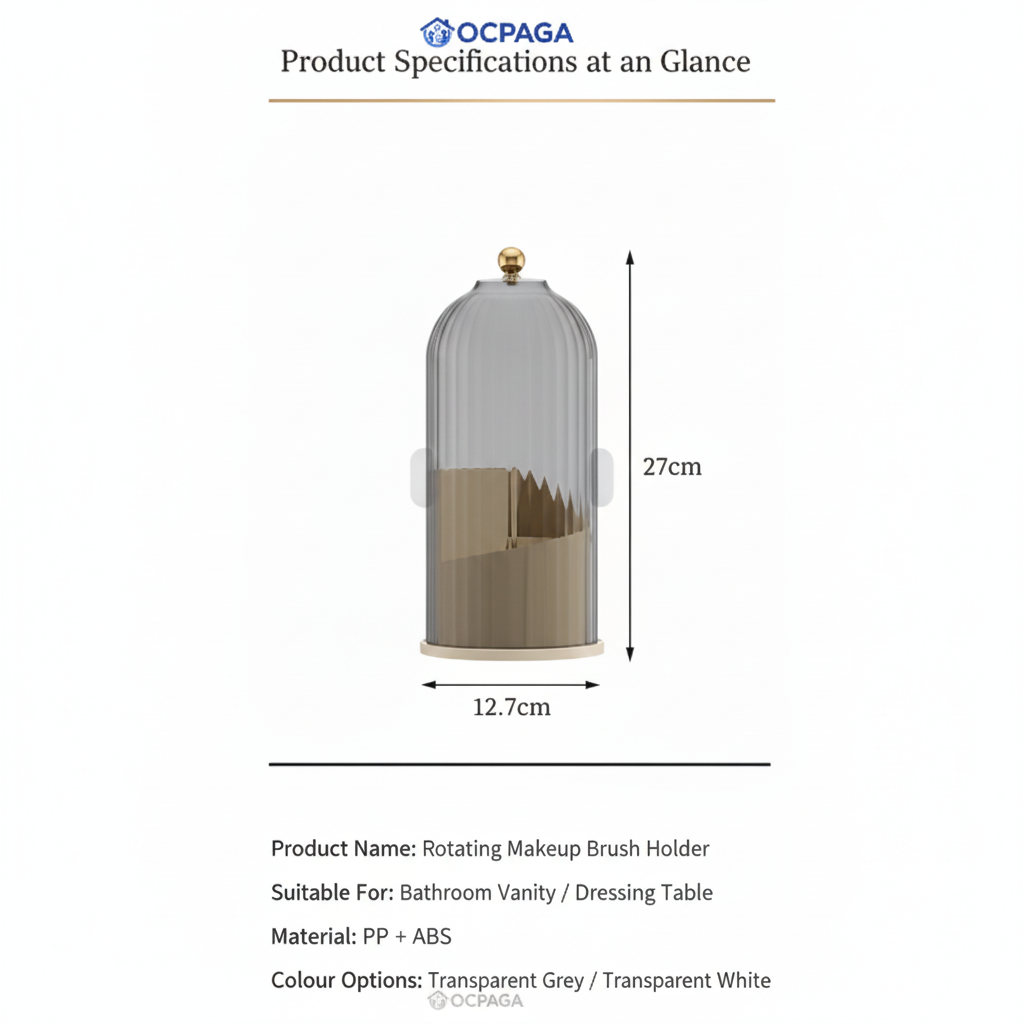 360° Rotating Makeup Brush Organizer with Dustproof Cover