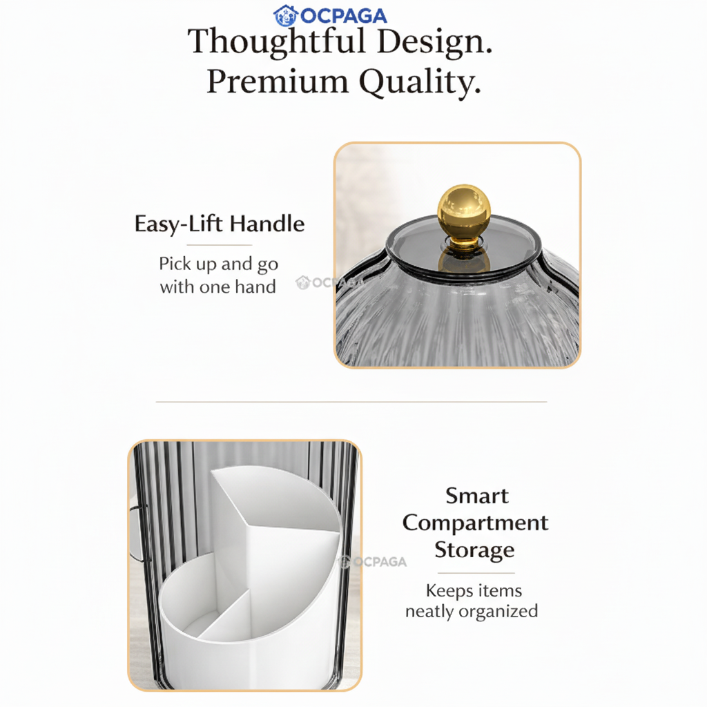 360° Rotating Makeup Brush Organizer with Dustproof Cover