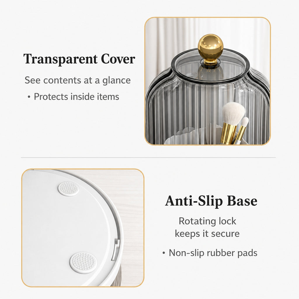 360° Rotating Makeup Brush Organizer | Dustproof & Waterproof Cosmetic Shield
