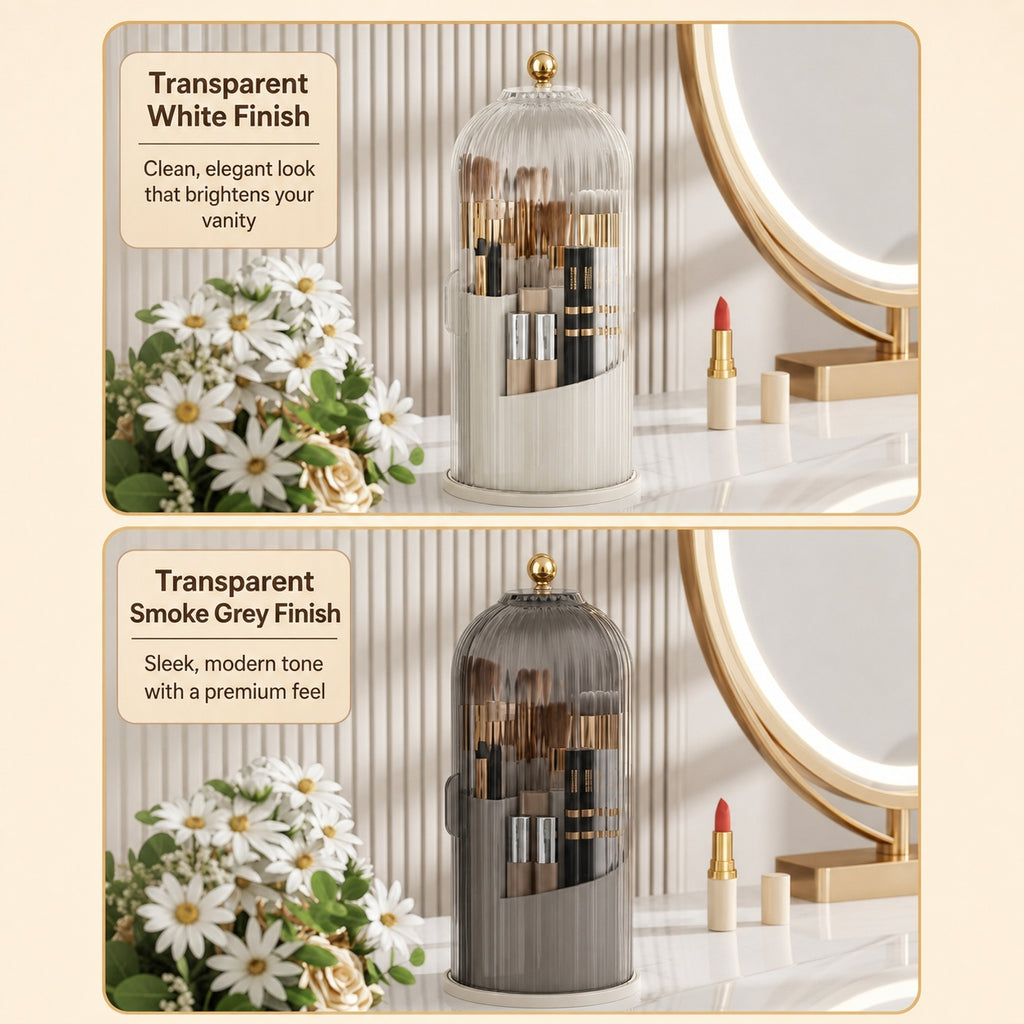 360° Rotating Makeup Brush Organizer | Dustproof & Waterproof Cosmetic Shield