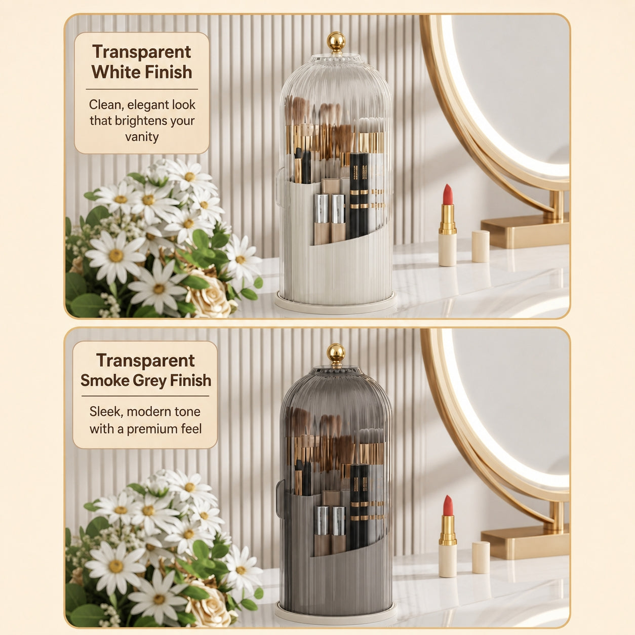360° Rotating Makeup Brush Organizer | Dustproof & Waterproof Cosmetic Shield