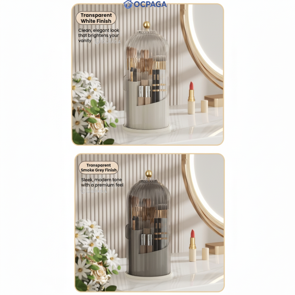 360° Rotating Makeup Brush Organizer with Dustproof Cover