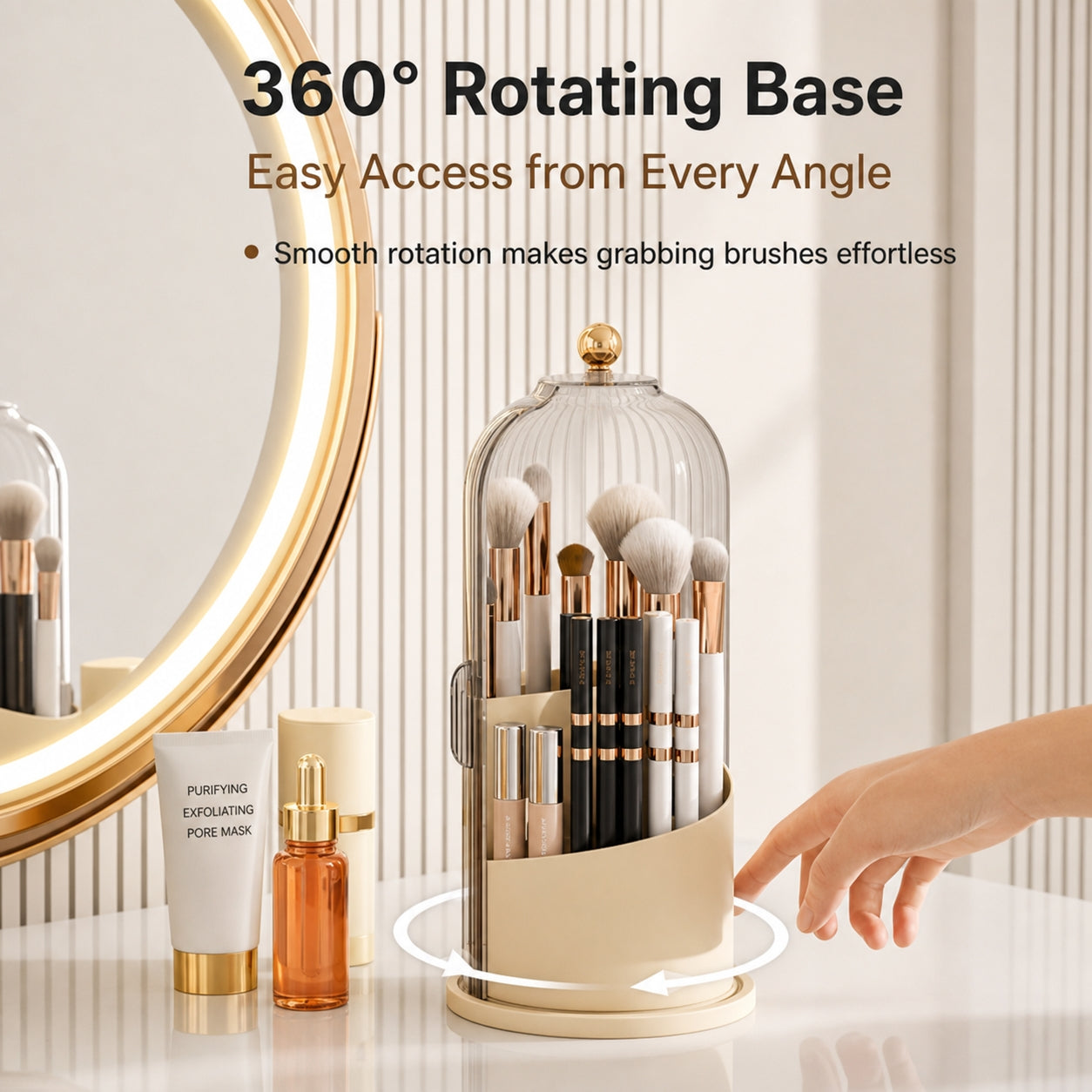 360° Rotating Makeup Brush Organizer | Dustproof & Waterproof Cosmetic Shield