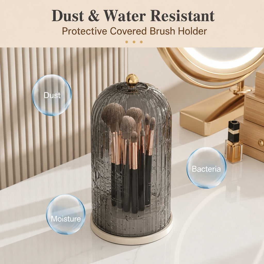 360° Rotating Makeup Brush Organizer | Dustproof & Waterproof Cosmetic Shield