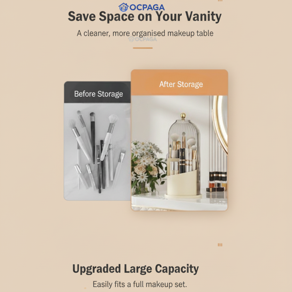 360° Rotating Makeup Brush Organizer with Dustproof Cover