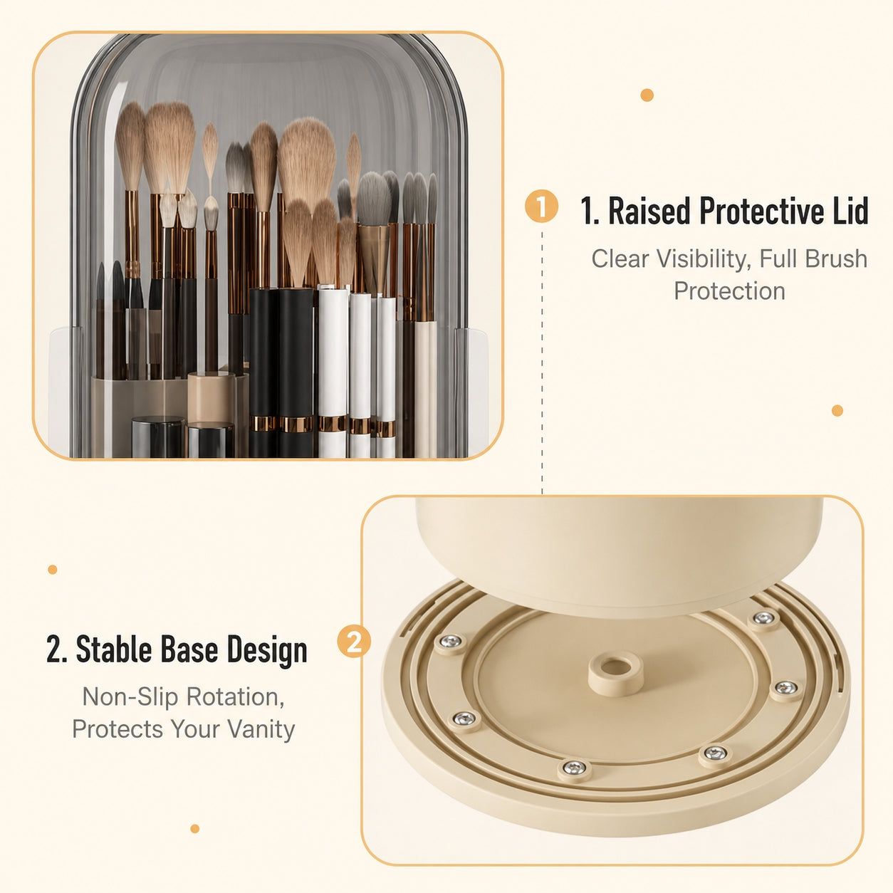 360° Rotating Makeup Brush Organizer | Dustproof & Waterproof Cosmetic Shield