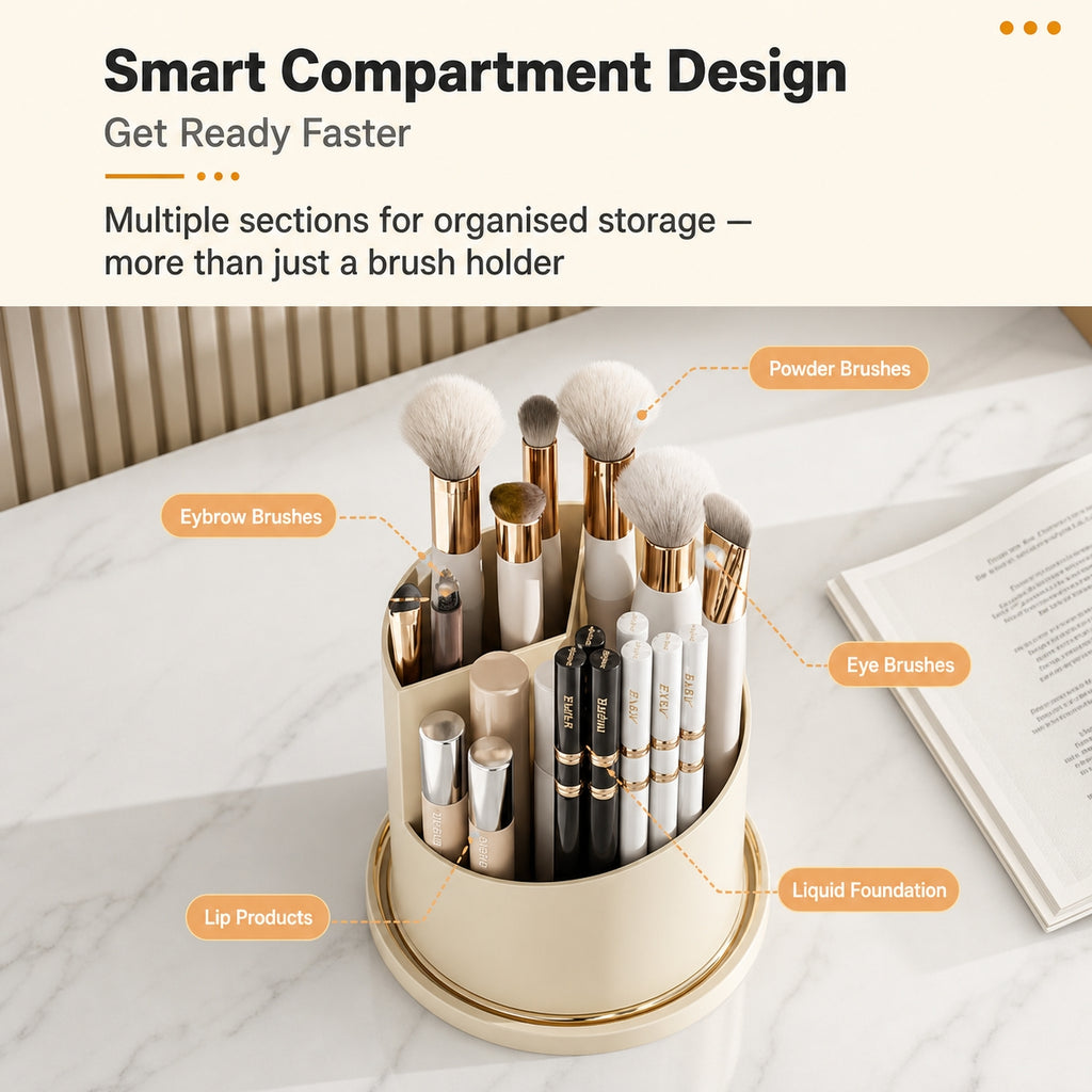 360° Rotating Makeup Brush Organizer | Dustproof & Waterproof Cosmetic Shield