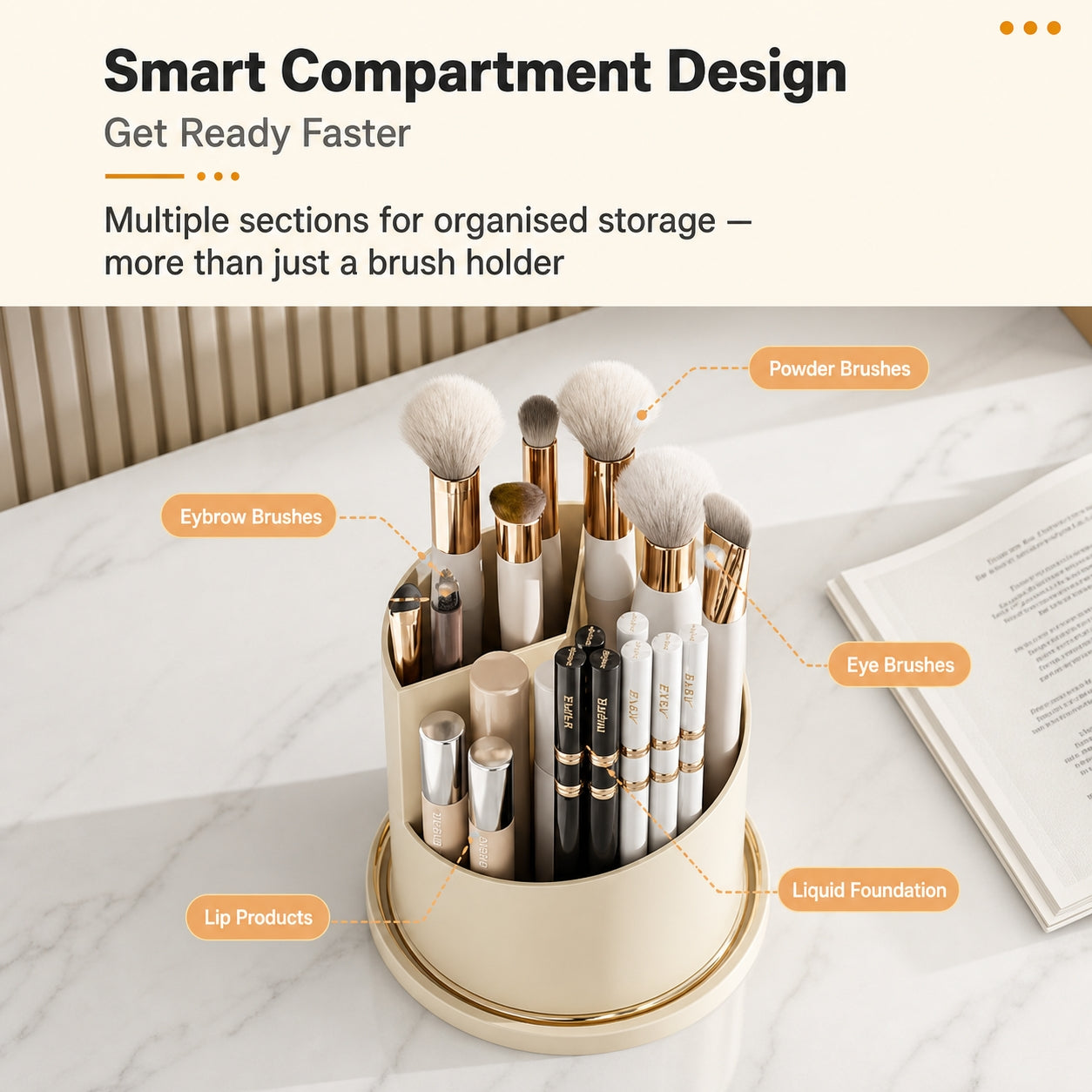 360° Rotating Makeup Brush Organizer | Dustproof & Waterproof Cosmetic Shield