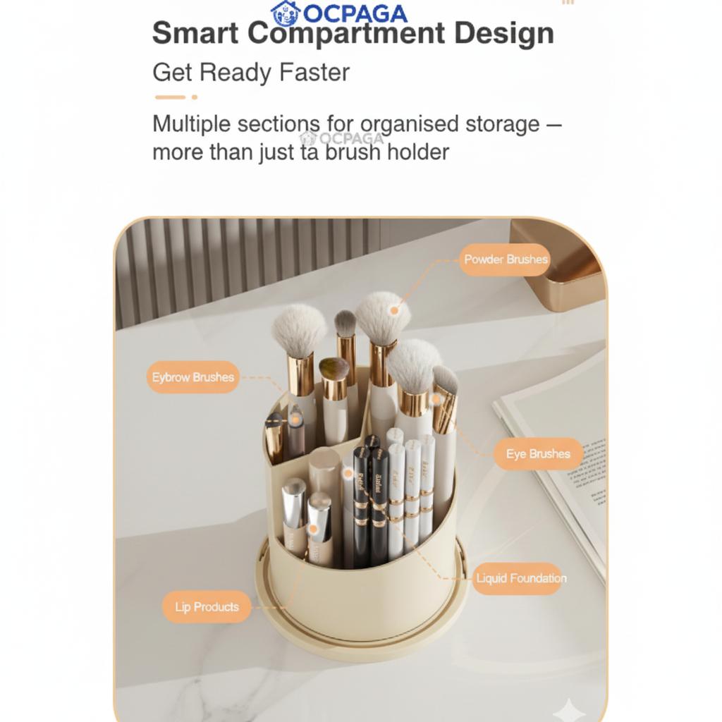 360° Rotating Makeup Brush Organizer with Dustproof Cover