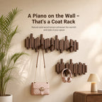 Solid Wood Piano Key Wall Hook Rack | Folding Hooks, No-Drill & Screw Mount