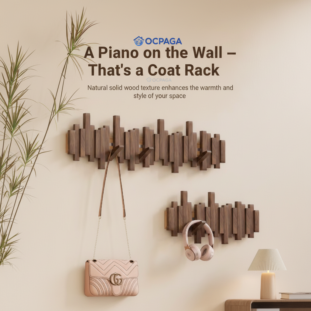 Solid Wood Piano Key Wall Hook Rack・Drill Holes / Non-drill Hole Clothes Hanger