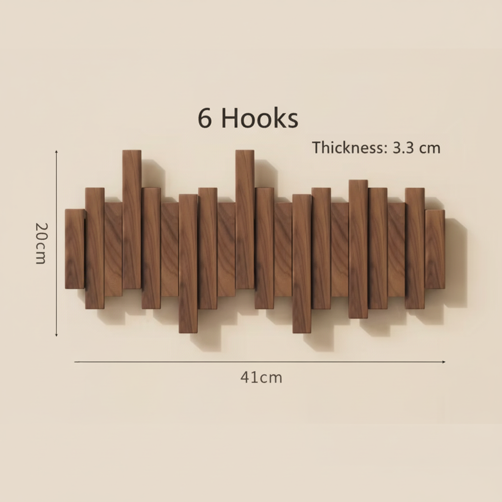 Solid Wood Piano Key Wall Hook Rack・Drill Holes / Non-drill Hole Clothes Hanger